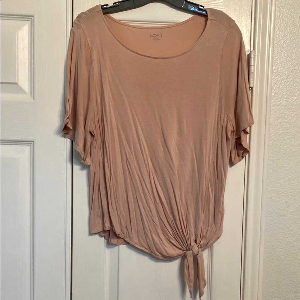 LOFT Pink Short Sleeve Tie-Front Blouse